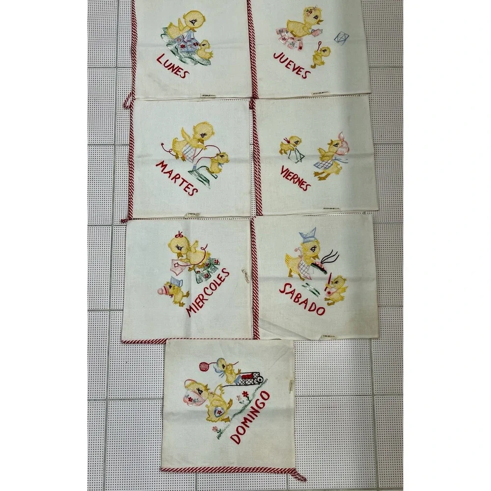 Vintage Mexican Days Of The Week Embroidered Tea Towels Set Of 7 Hecho En Mexico